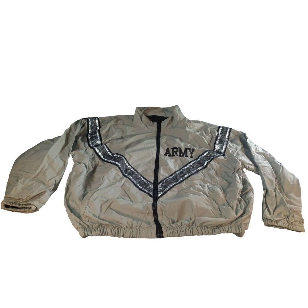 Vintage 90s US Army Windbreaker Men Sz M Gray Black Physical‎ Fitness Military